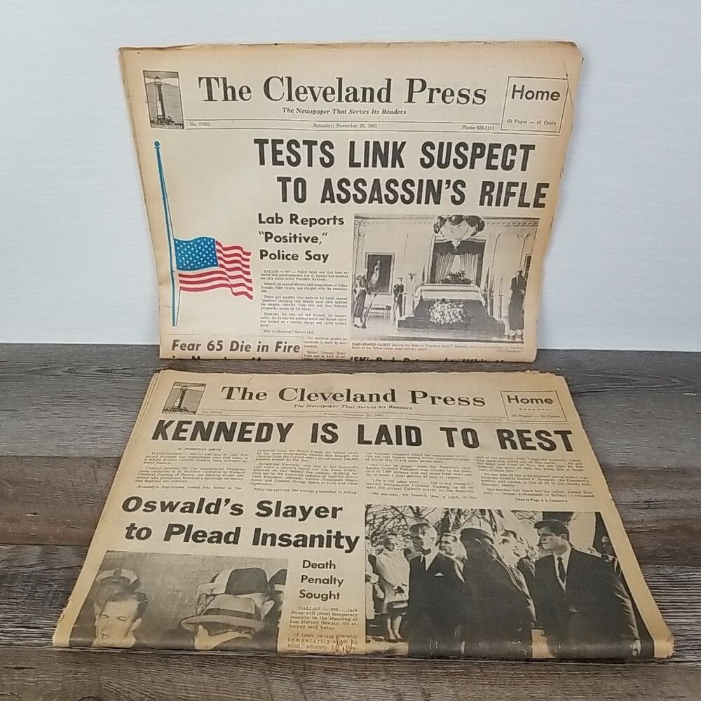 THE CLEVELAND PRESS NEWSPAPER LOT of 2 ISSUES-NOVEMBER 23 & 25 1963 JFK
